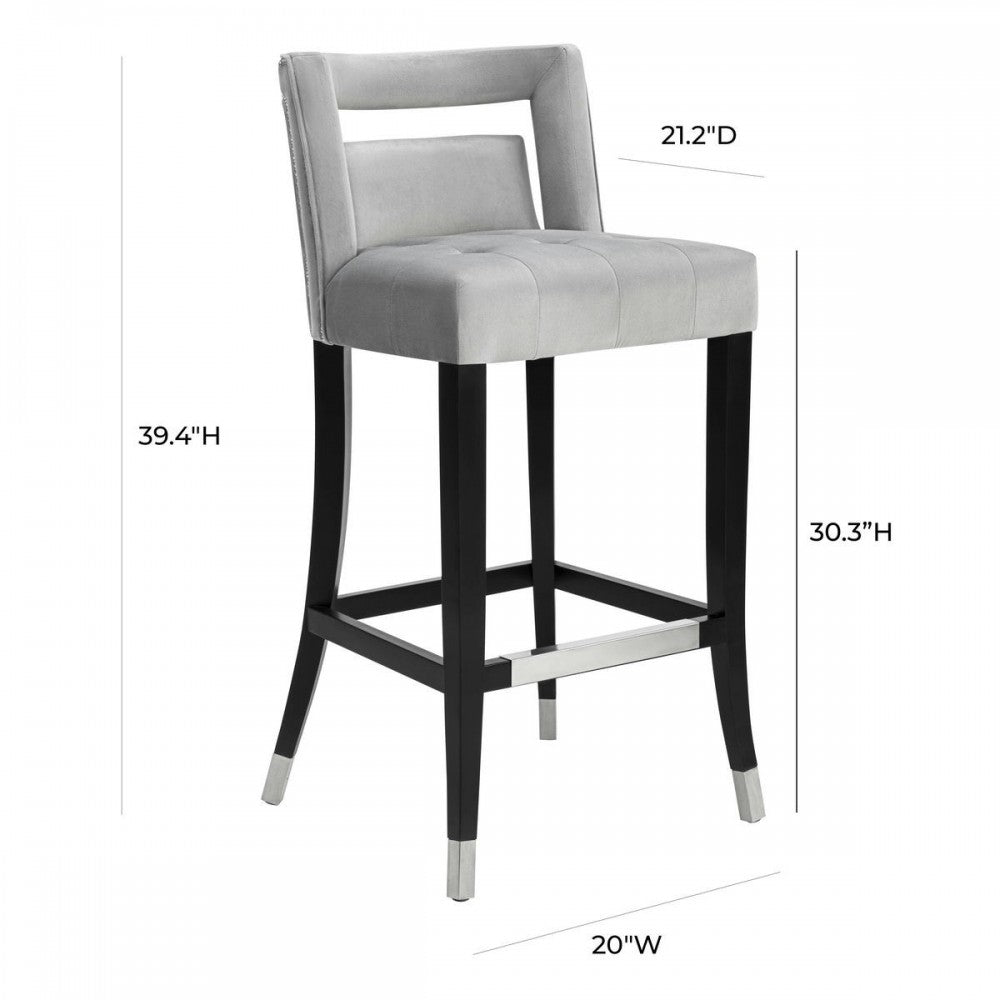 TOV Furniture Hart Gray Velvet Bar Stool