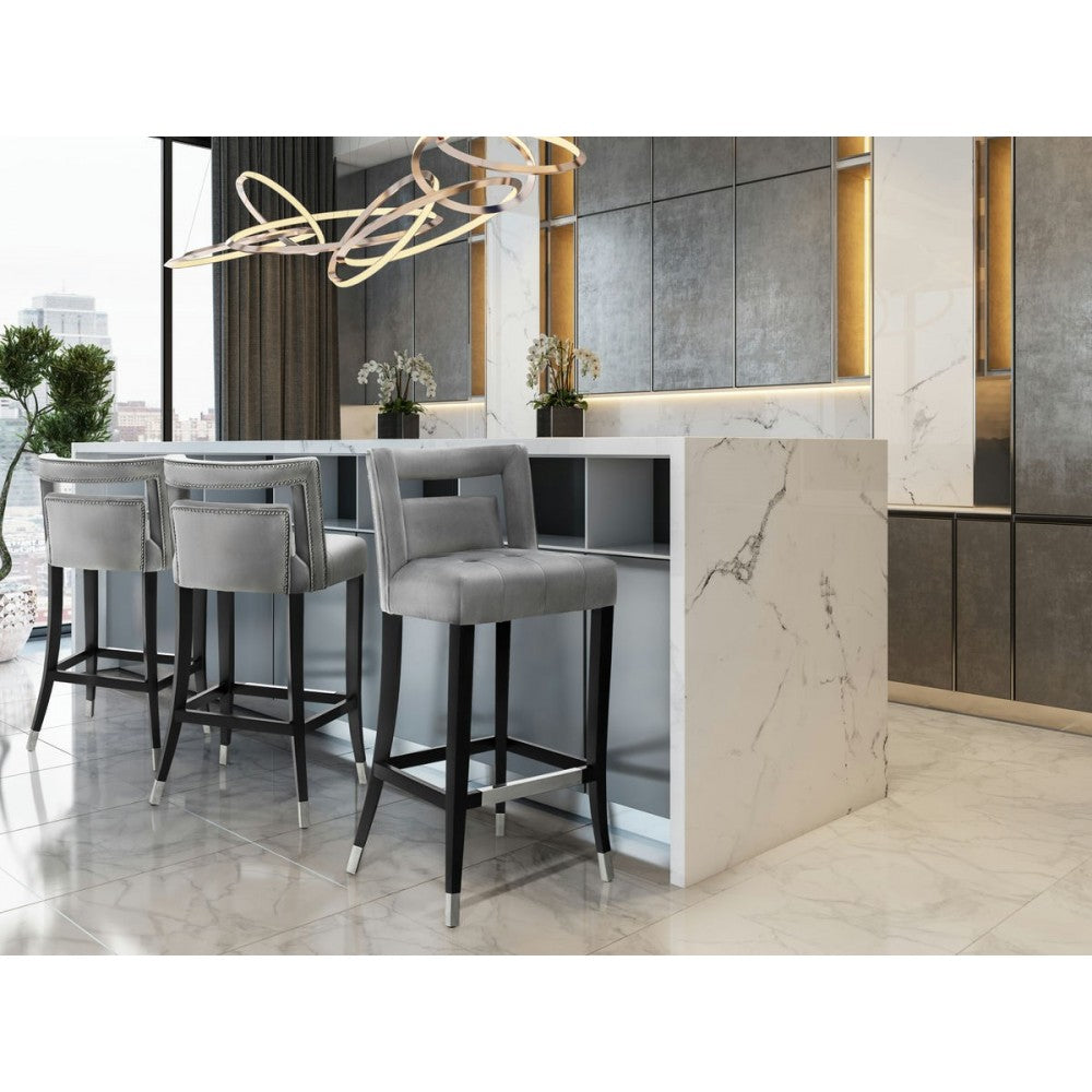 TOV Furniture Hart Gray Velvet Bar Stool