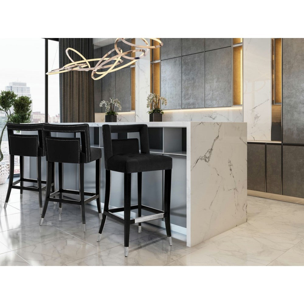 TOV Furniture Hart Black Velvet Bar Stool