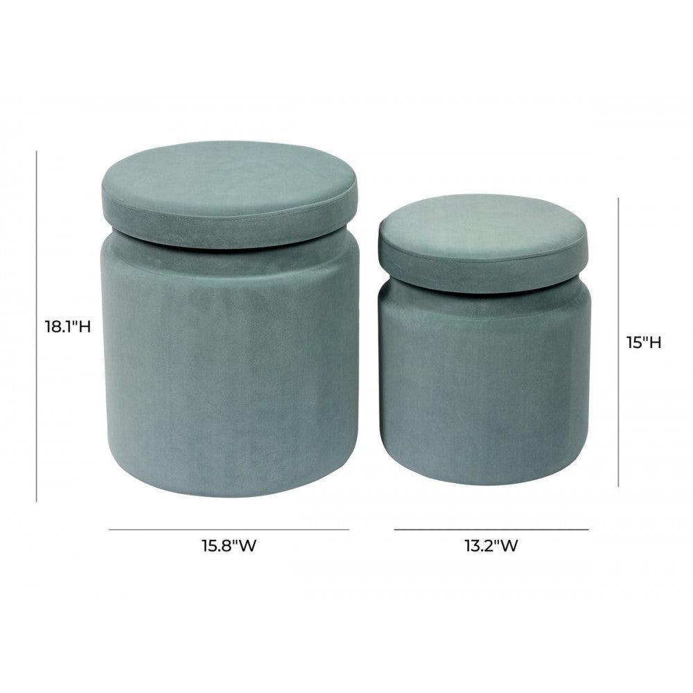 TOV Furniture Kris Sea Blue Velvet Storage Ottomans - Set of 2