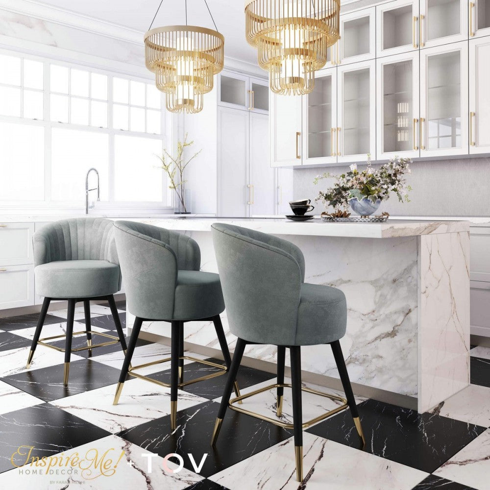 TOV Furniture Liana Gray Velvet Swivel Stool