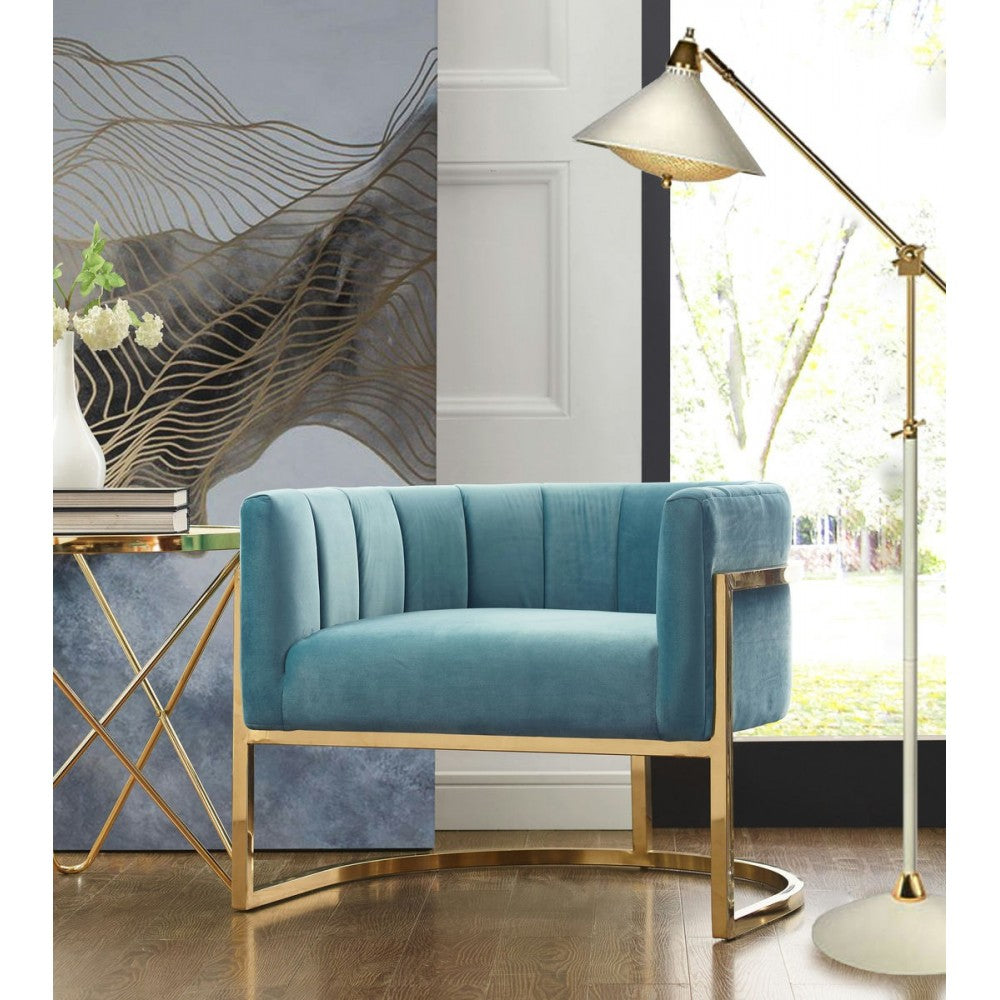 TOV Furniture Magnolia Sea Blue Chair with Gold Base