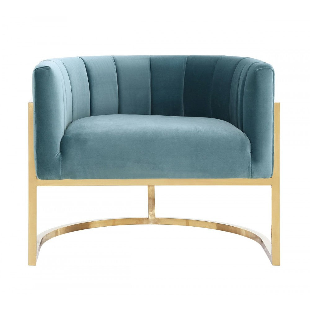 TOV Furniture Magnolia Sea Blue Chair with Gold Base