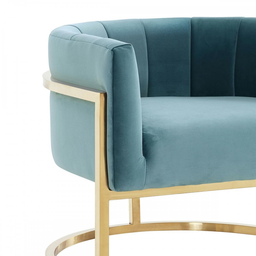 TOV Furniture Magnolia Sea Blue Chair with Gold Base