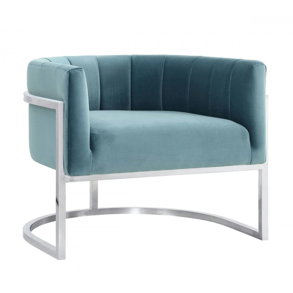 TOV Furniture Magnolia Sea Blue Chair with Silver Base