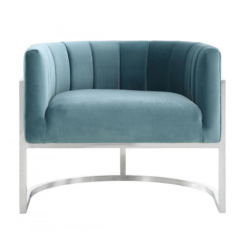 TOV Furniture Magnolia Sea Blue Chair with Silver Base