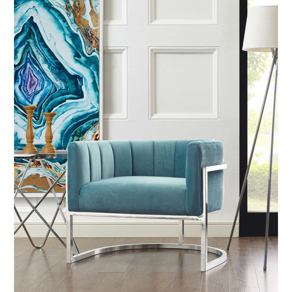 TOV Furniture Magnolia Sea Blue Chair with Silver Base