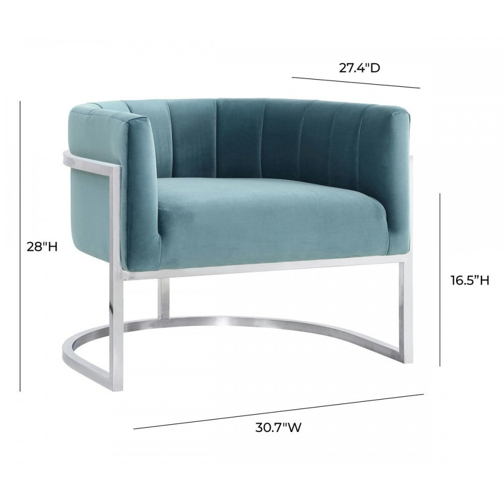 TOV Furniture Magnolia Sea Blue Chair with Silver Base