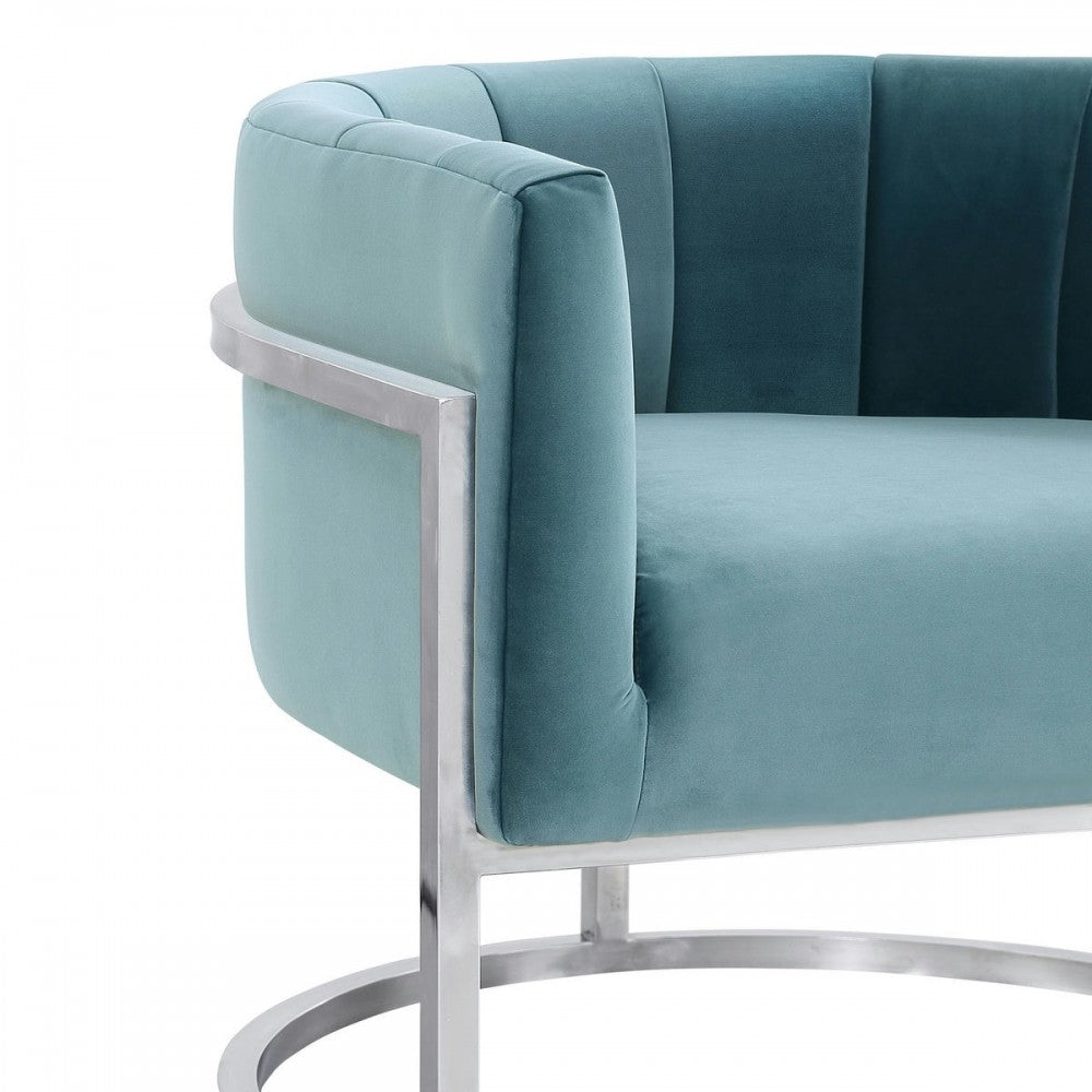 TOV Furniture Magnolia Sea Blue Chair with Silver Base