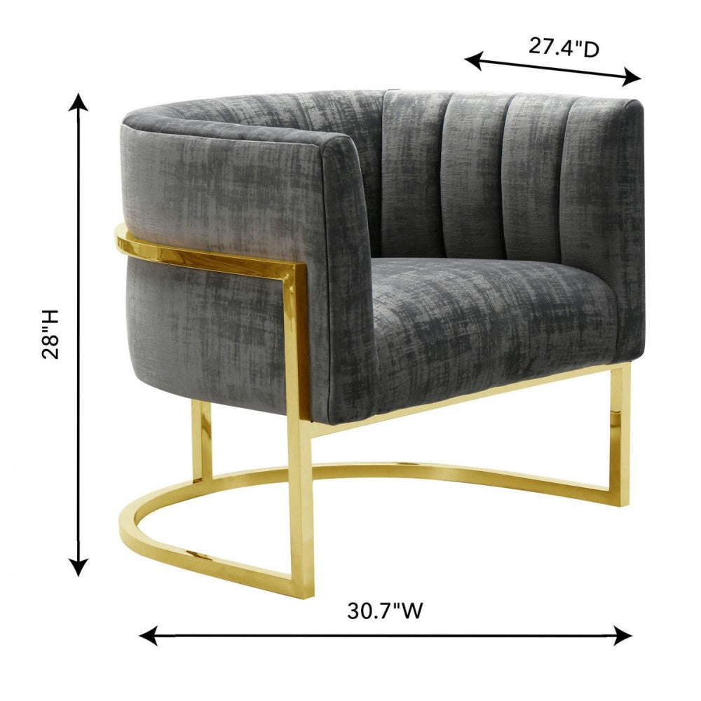 TOV Furniture Magnolia  Slub Gray Chair with Gold Base