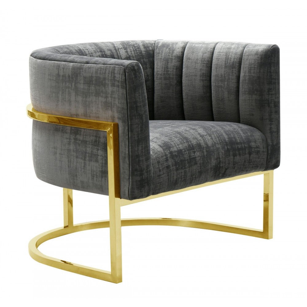 TOV Furniture Magnolia  Slub Gray Chair with Gold Base