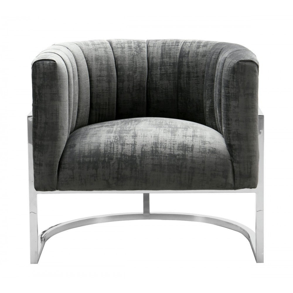 TOV Furniture Magnolia  Slub Gray Chair with Silver Base