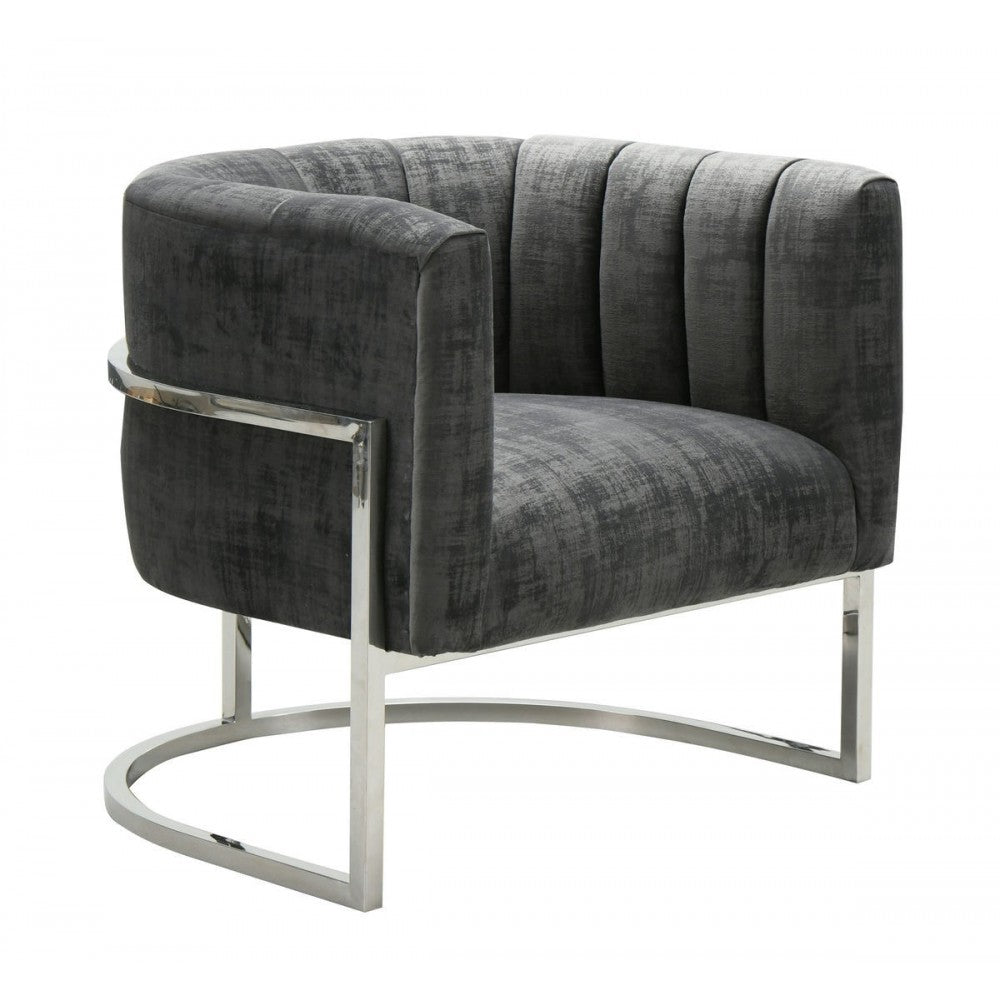 TOV Furniture Magnolia  Slub Gray Chair with Silver Base