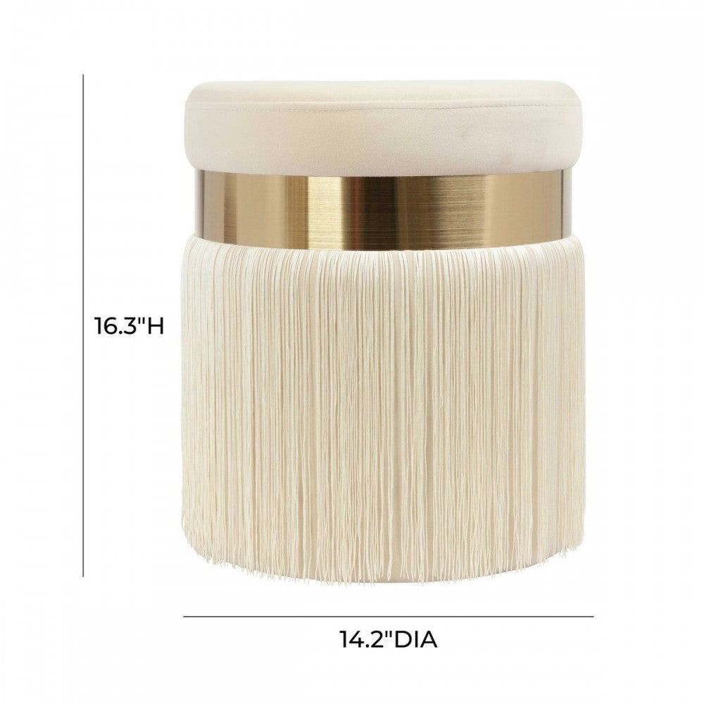 TOV Furniture Melody Cream Tasseled Ottoman