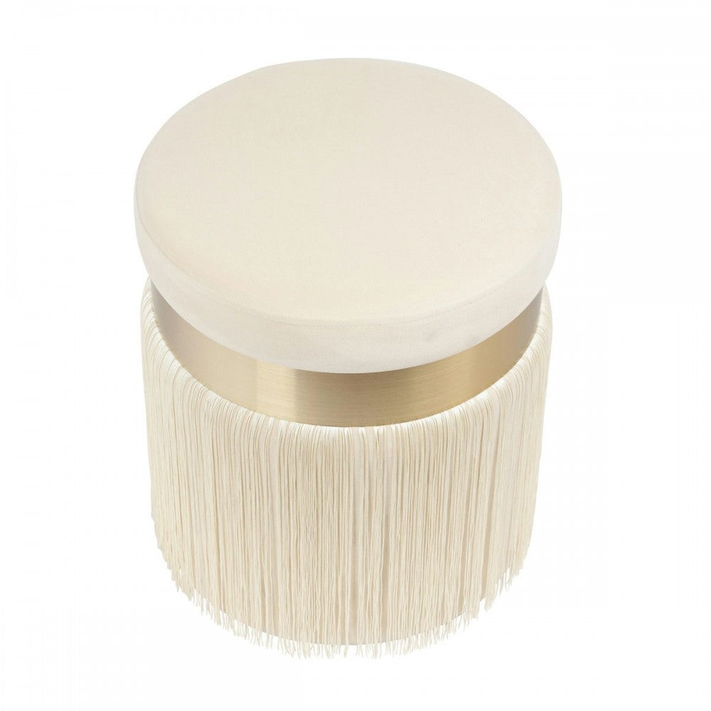 TOV Furniture Melody Cream Tasseled Ottoman