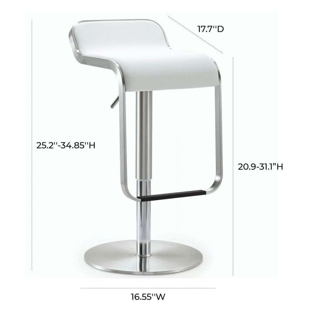 TOV Furniture Napoli White Stainless Steel Adjustable Barstool