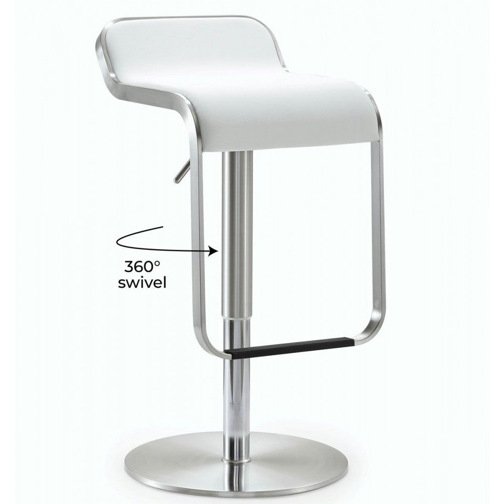 TOV Furniture Napoli White Stainless Steel Adjustable Barstool