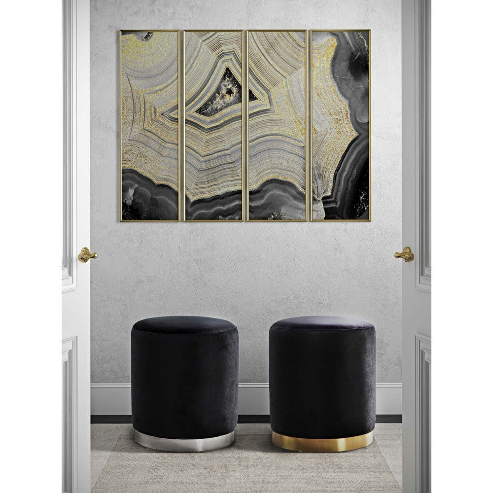 TOV Furniture Opal Black Velvet Ottoman -Gold Base