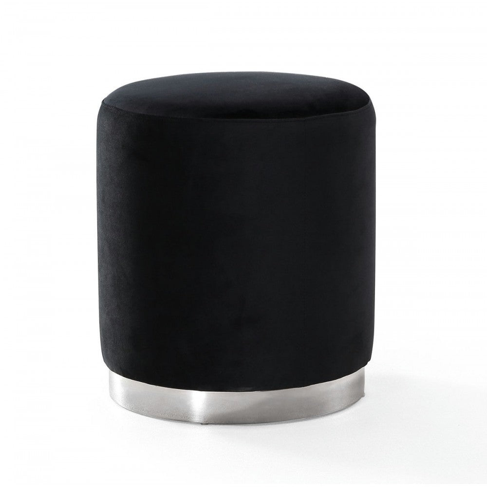 TOV Furniture Opal Black Velvet Ottoman -Silver Base