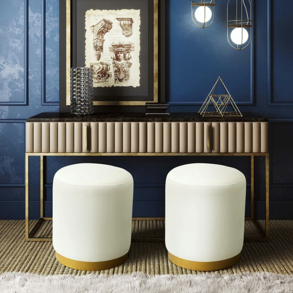 TOV Furniture Opal Cream Velvet Ottoman with Gold Base