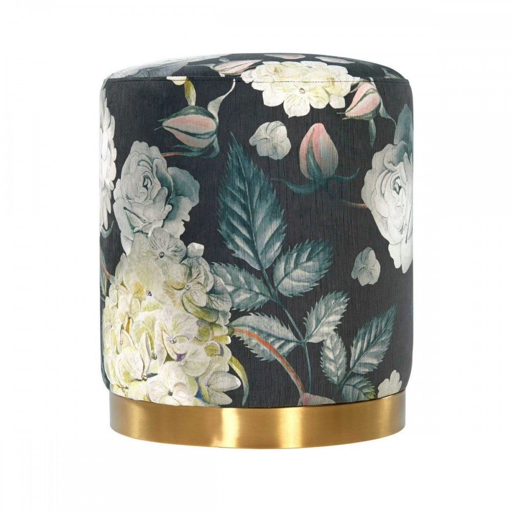 TOV Furniture Opal Floral Velvet Ottoman with Gold Base