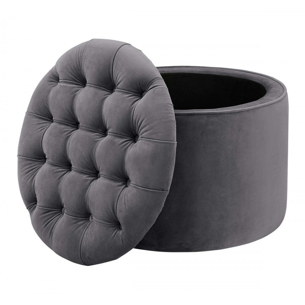 TOV Furniture Queen Gray Velvet Storage Ottoman