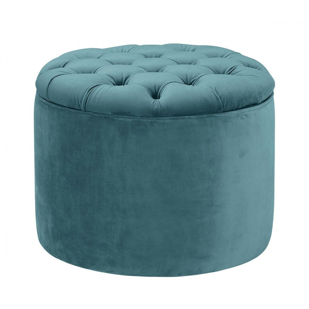 TOV Furniture Queen Sea Blue Velvet Storage Ottoman