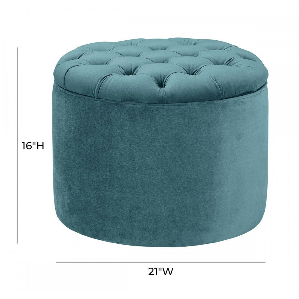 TOV Furniture Queen Sea Blue Velvet Storage Ottoman