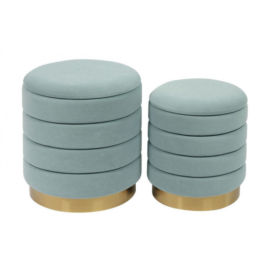 TOV Furniture Saturn Sea Blue Velvet Storage Ottomans - Set of 2