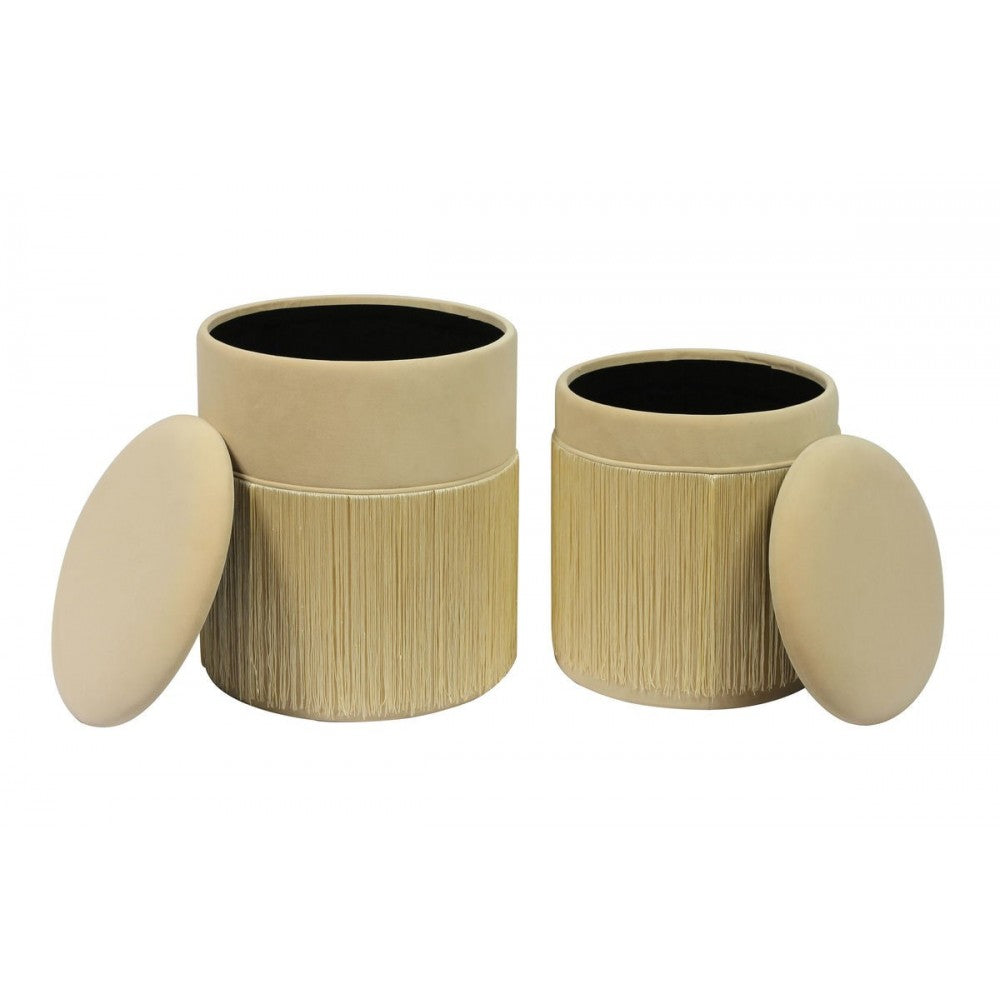 TOV Furniture Tassel Cream Velvet Storage Ottomans - Set of 2