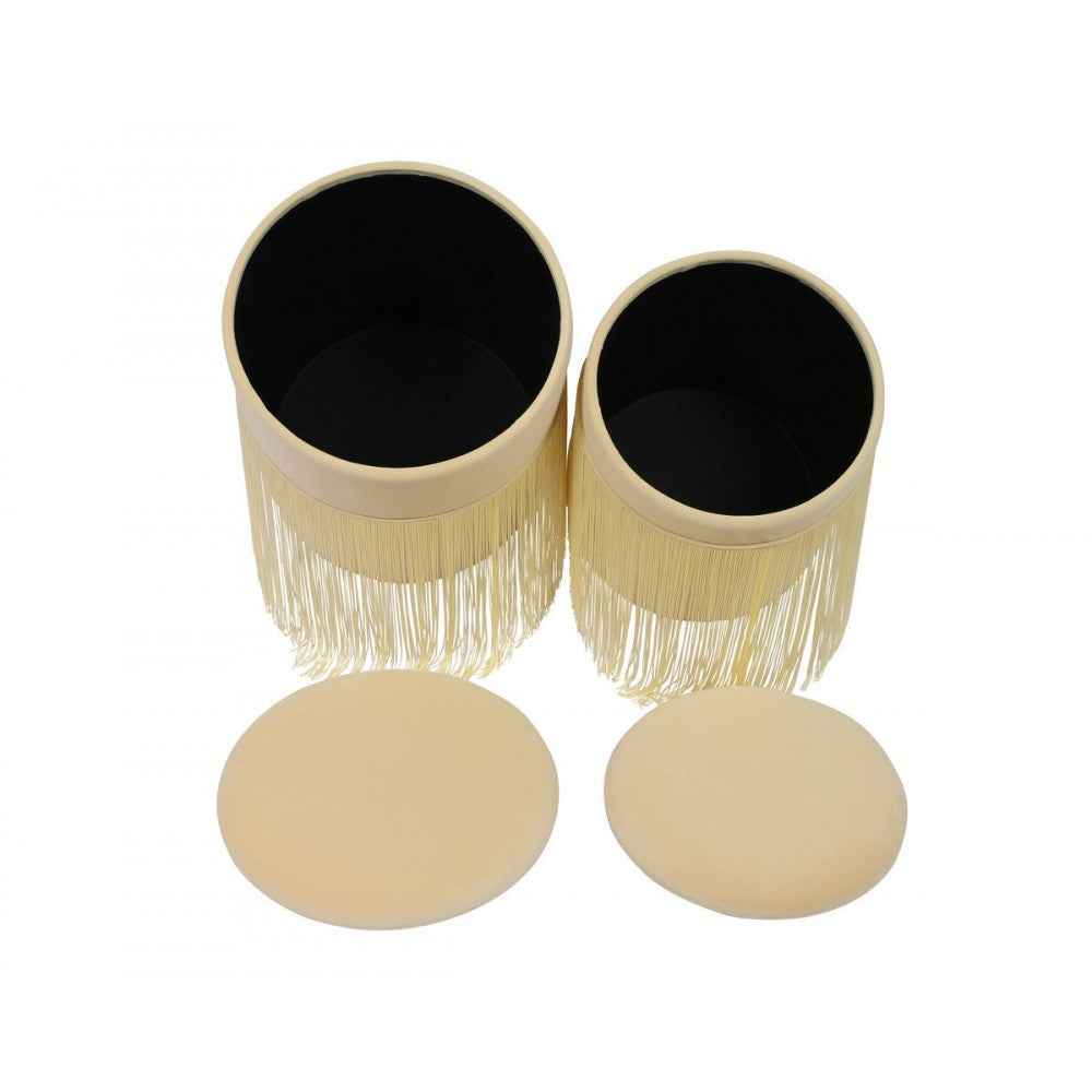 TOV Furniture Tassel Cream Velvet Storage Ottomans - Set of 2