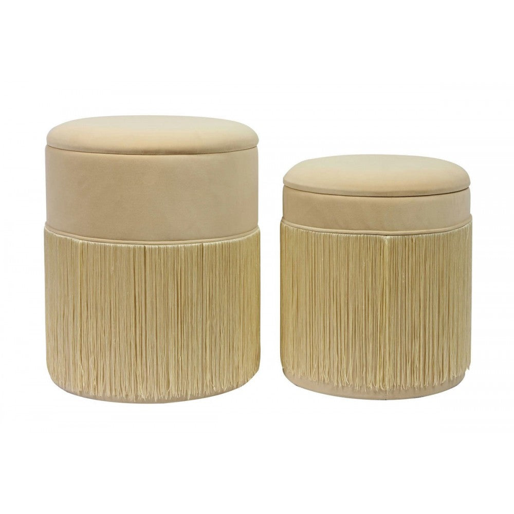 TOV Furniture Tassel Cream Velvet Storage Ottomans - Set of 2