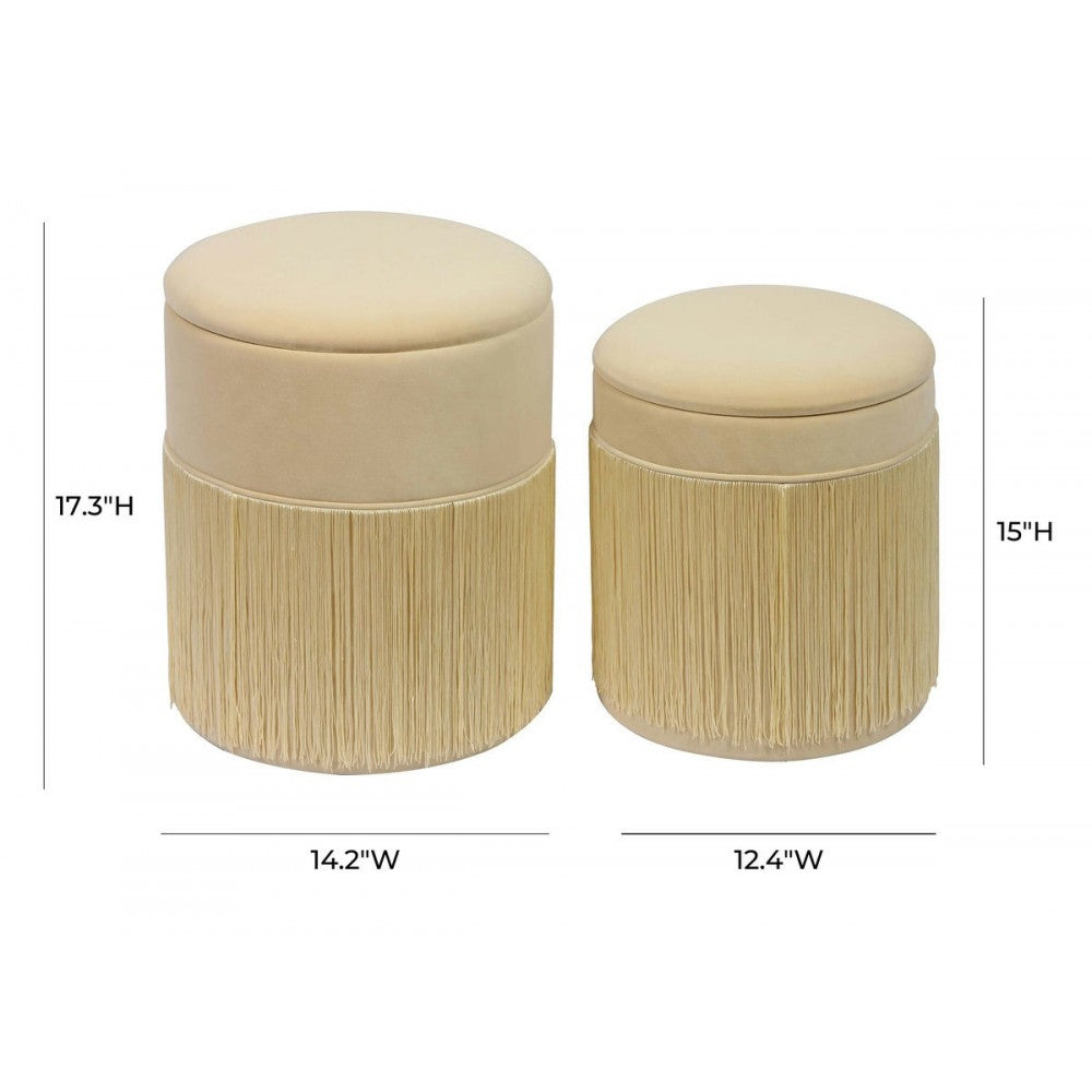 TOV Furniture Tassel Cream Velvet Storage Ottomans - Set of 2