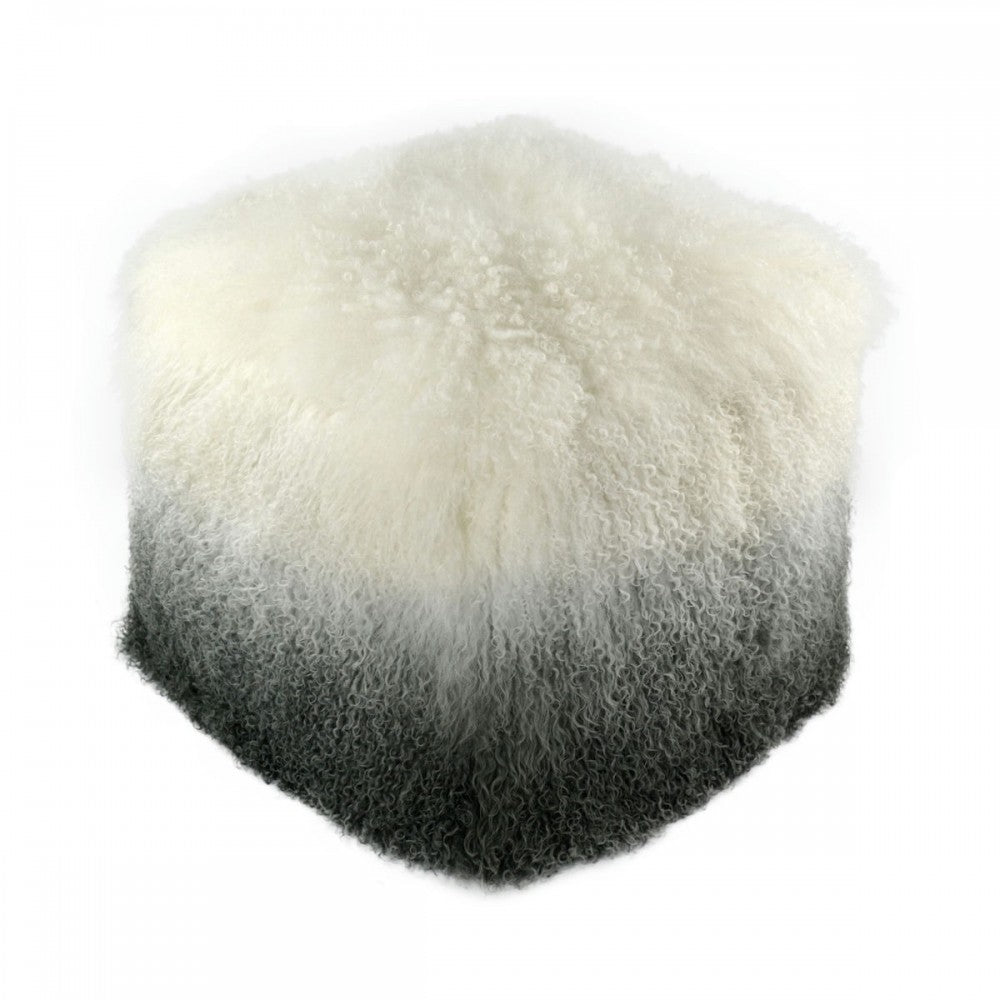 TOV Furniture Tibetan Sheep White to Gray Pouf