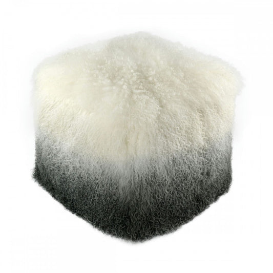 TOV Furniture Tibetan Sheep White to Gray Pouf