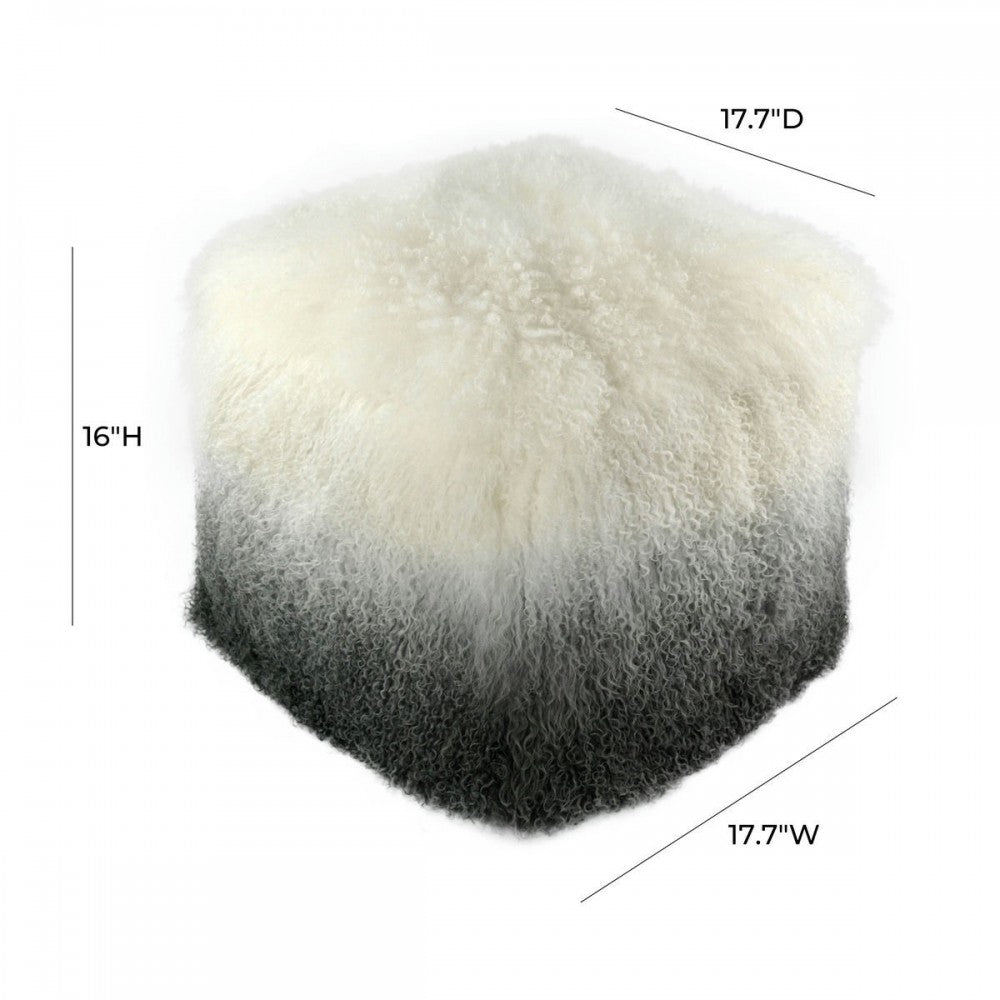 TOV Furniture Tibetan Sheep White to Gray Pouf