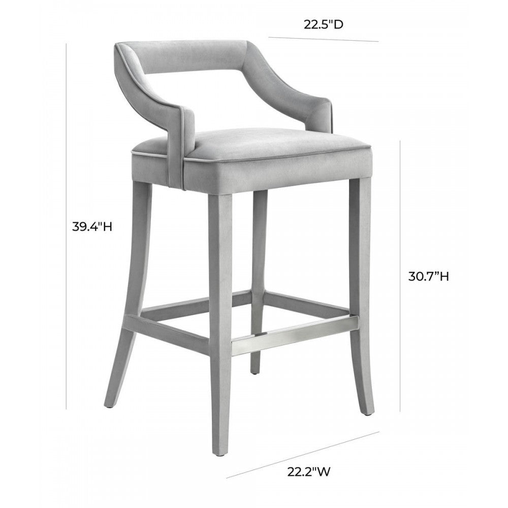 TOV Furniture Tiffany Gray Velvet Bar Stool