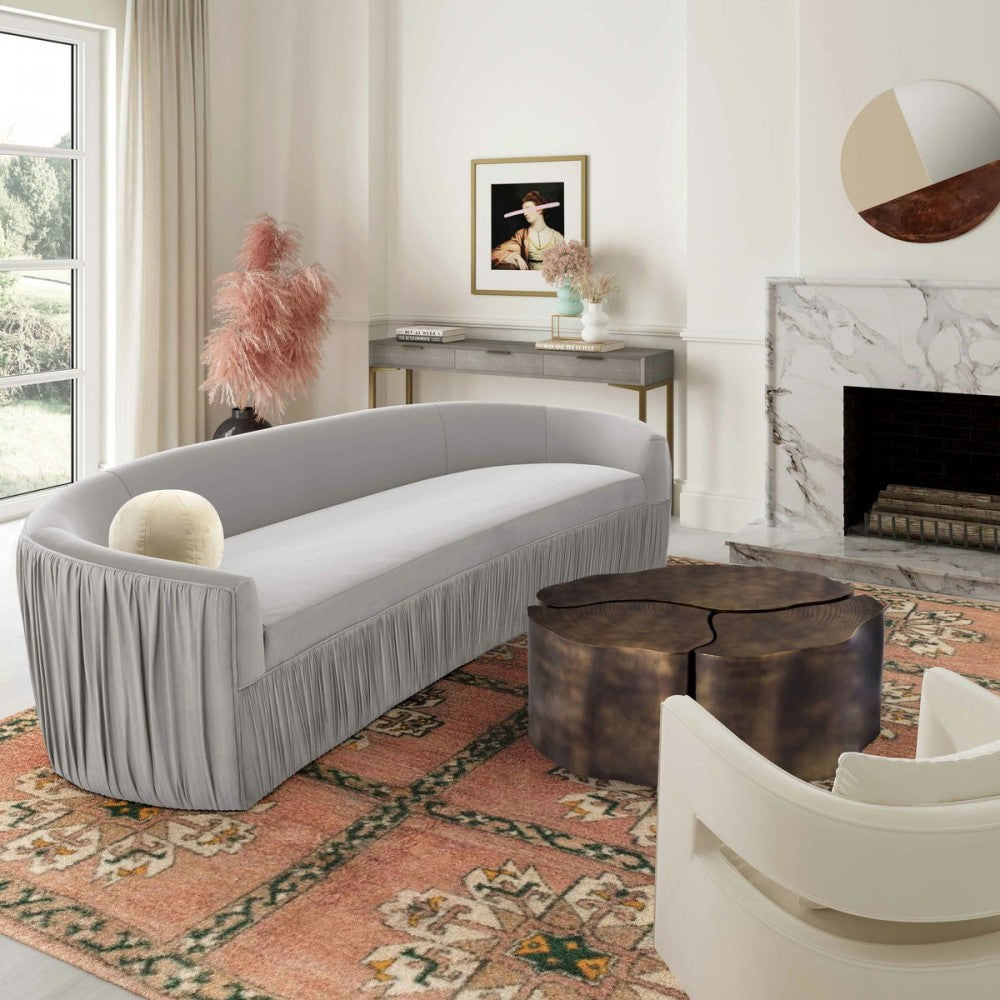 TOV Furniture Valerie Pleated Light Gray Velvet Sofa