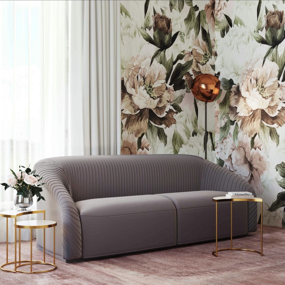 TOV Furniture Yara Pleated Gray Velvet Sofa