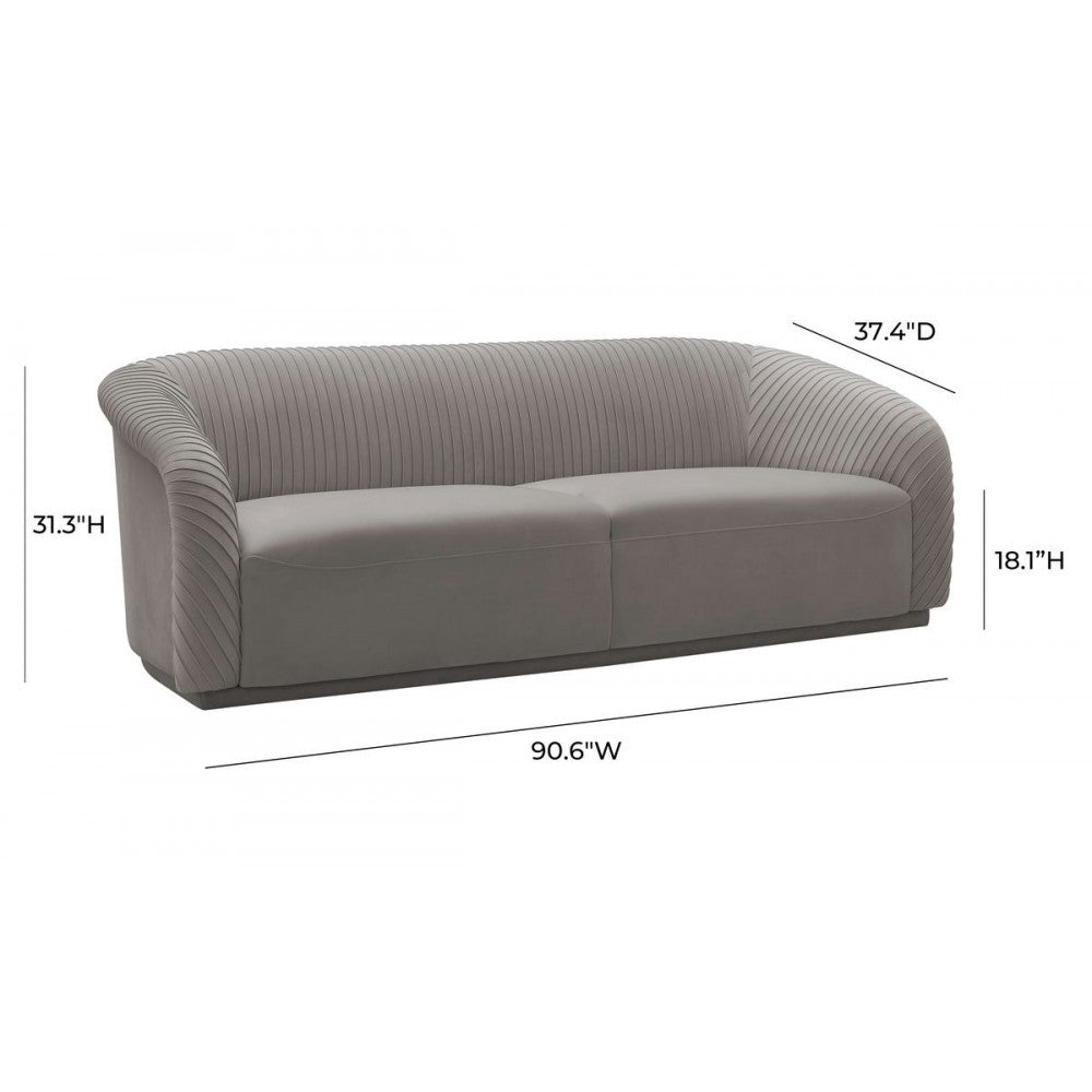 TOV Furniture Yara Pleated Gray Velvet Sofa
