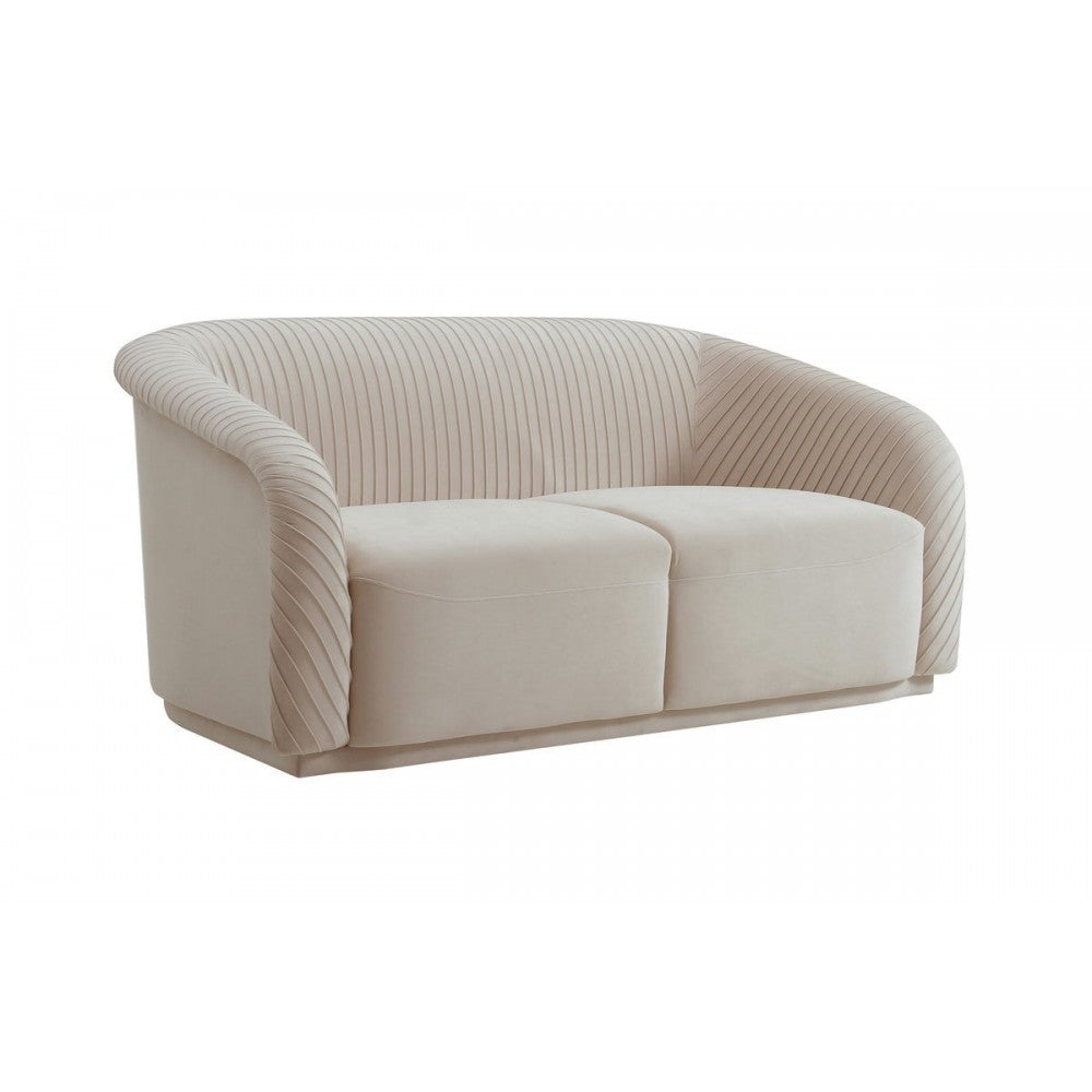 TOV Furniture Yara Pleated Beige Velvet Loveseat