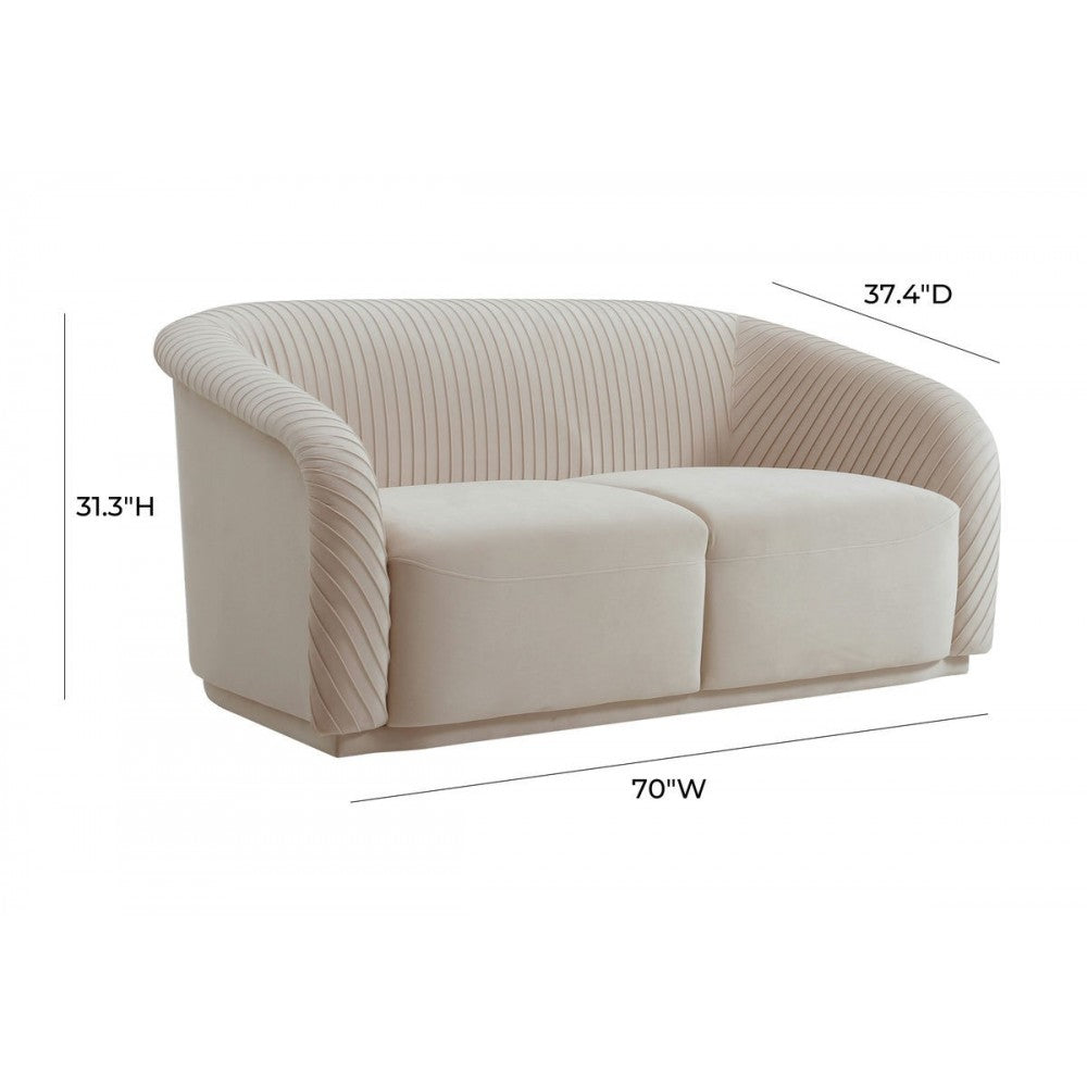 TOV Furniture Yara Pleated Beige Velvet Loveseat