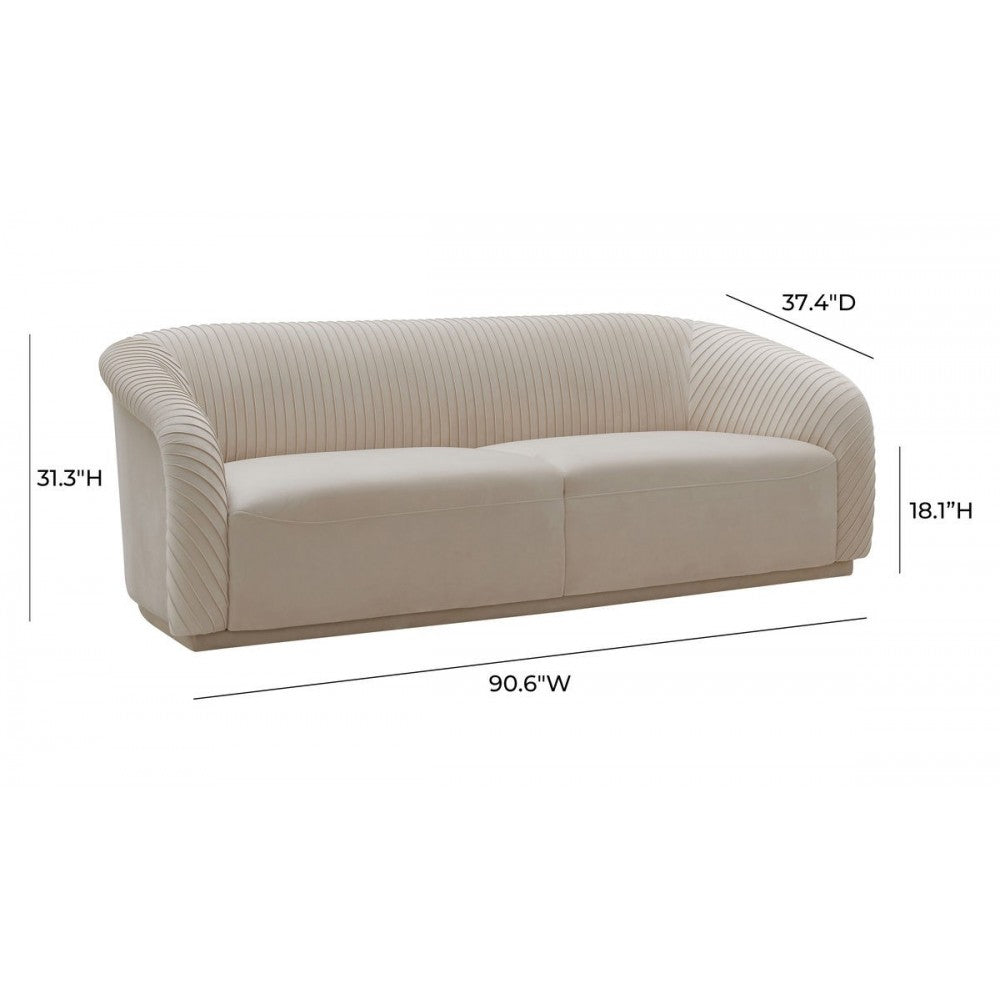 TOV Furniture Yara Pleated Beige Velvet Sofa