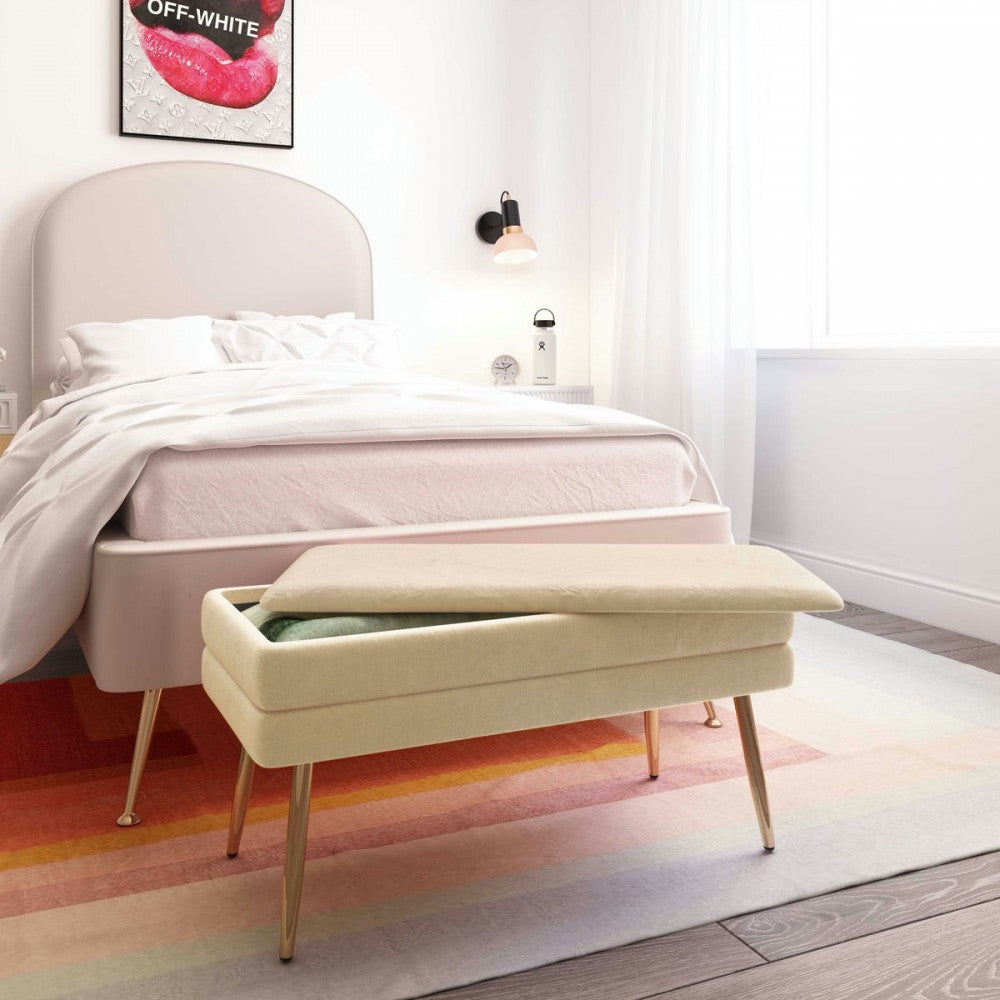 TOV Furniture Ziva Cream Velvet Storage Bench
