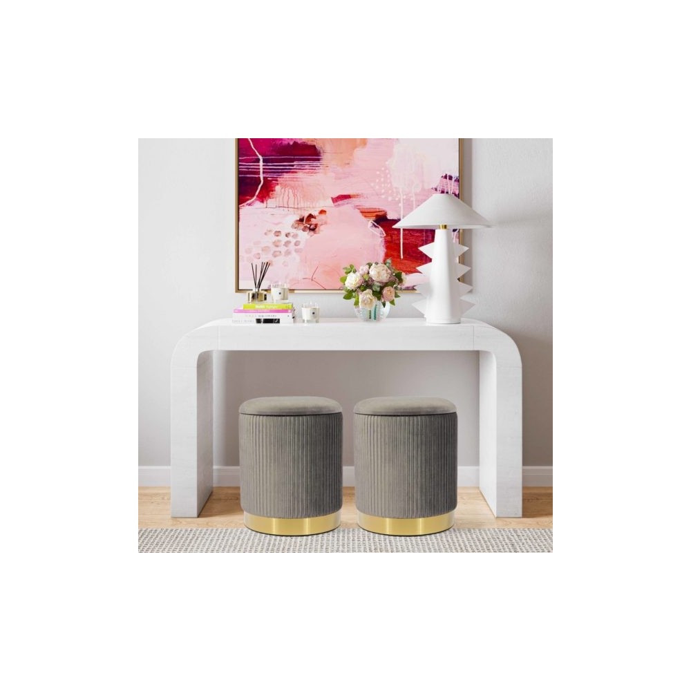 TOV Furniture Zoe Gray Velvet Storage Ottoman