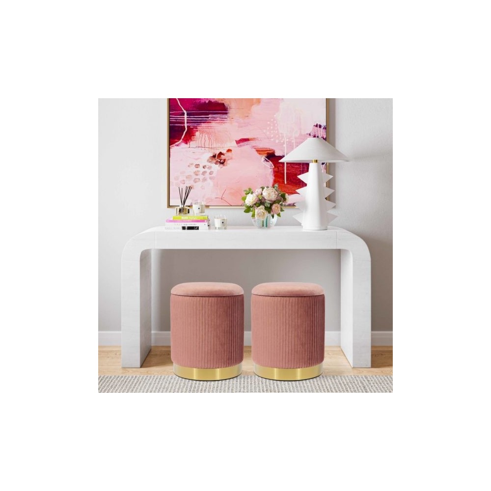 TOV Furniture Zoe Blush Velvet Storage Ottoman