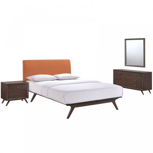 Tracy 4 Piece Queen Bedroom Set, Cappuccino Orange