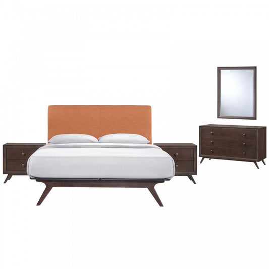 Tracy 5 Piece Queen Bedroom Set, Cappuccino Orange