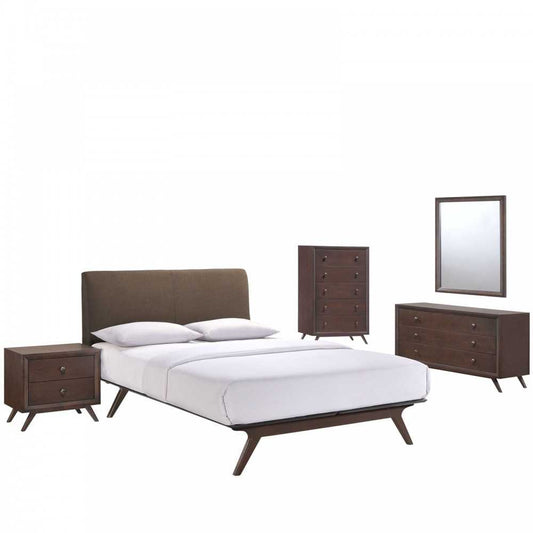 Tracy 5 Piece Queen Bedroom Set, White, MOD-5340-CAP-BRN-SET