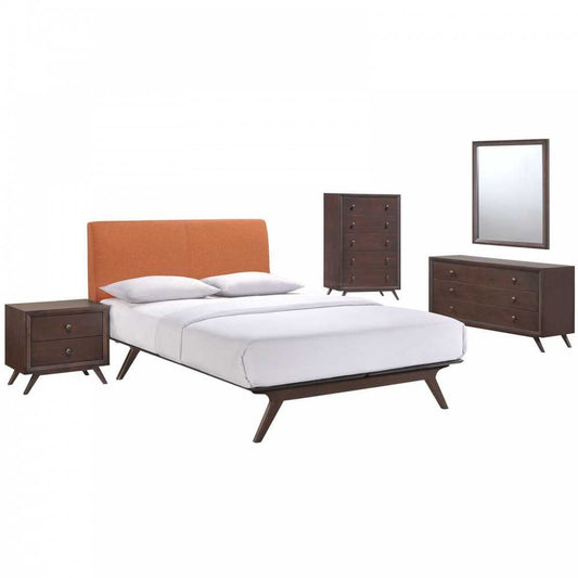Tracy 5 Piece Queen Bedroom Set, White, MOD-5340-CAP-ORA-SET